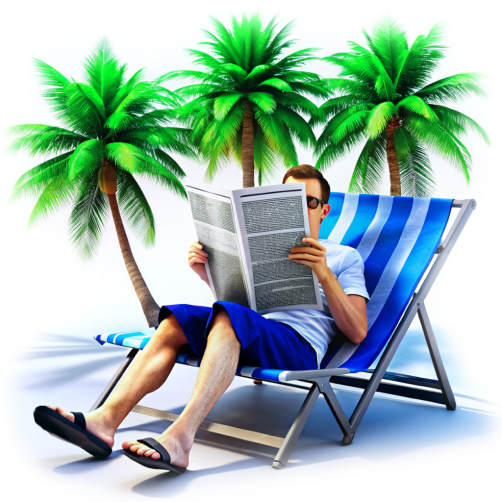 Man Reading Newspaper and Sitting on a Beach Chair