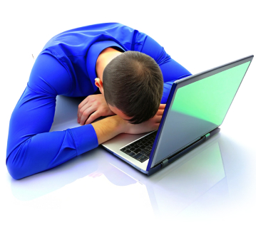 A Man Lays His Head on a Laptop Keyboard Illustration