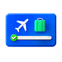 Progress Bar with Airplane and Suitcase Icons on Blue Card